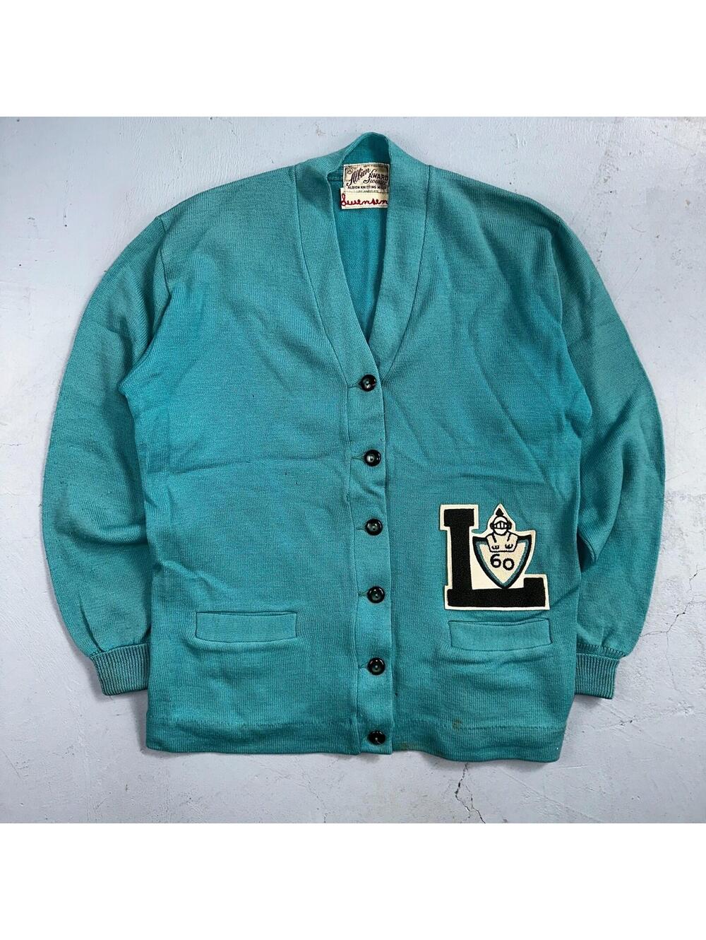 VTG Albion Award Sweater Varsity Letterman Button Cardigan Rockabilly UNC Knit